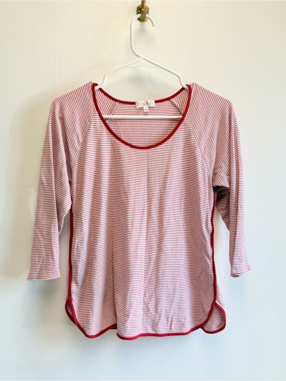 Lake Lounge Red White Stripe Pima Cotton Half Sleeve Pajama Top Small